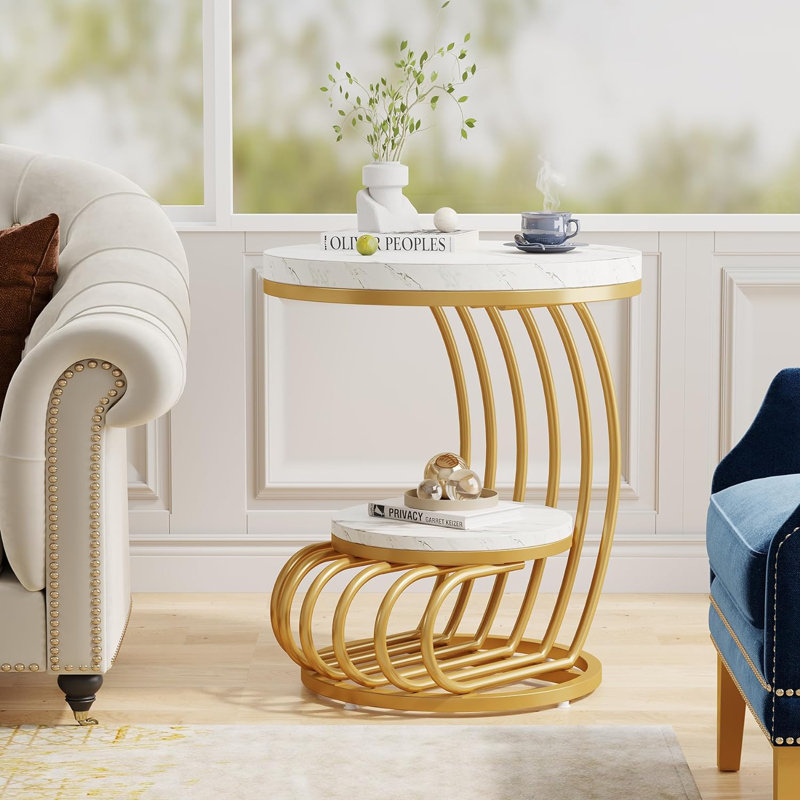 Frame End Table, White, Gold