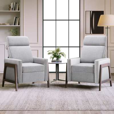Ensemble de deux sièges de cinéma maison rembourrés et réglables avec coussin de siège épais et dossier inclinables en bois, gris