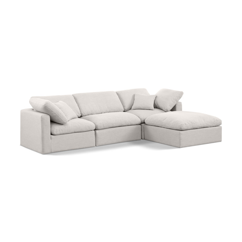 Hinami 4 - Piece Upholstered Corner Sectional, Cream Linen Textured Fabric