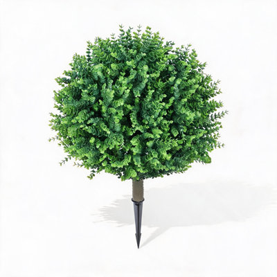 Arbres topiaires artificiels en eucalyptus, arbustes de buis artificiels de 60 cm résistants aux UV avec piquets de fixation, plantes persistantes artificielles pour jardin intérieur et extérieur, patio, porche, jardinières