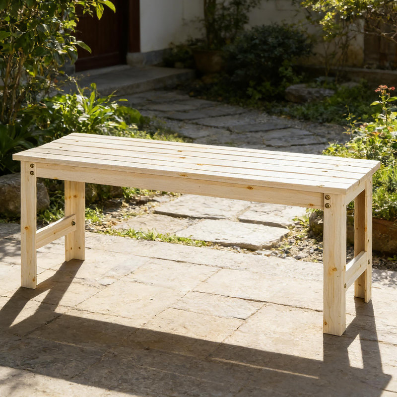Backless Slatted Bench,Wood Outdoor Bench