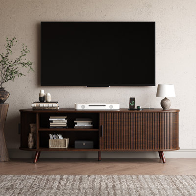 Ato 63"W Modern Wood TV Stand with Storage, Shelves and Power Outlet to Fit Tvs