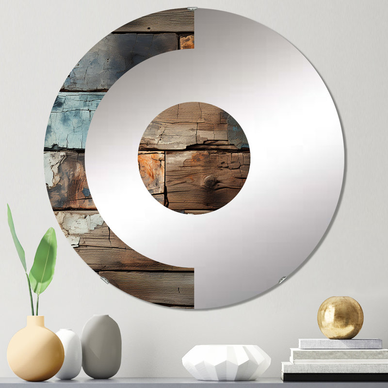 Rustic Modern Cubic Farmhouse Planks - Miroir mural demi-cercle, 23,6 po x 23,6 po
