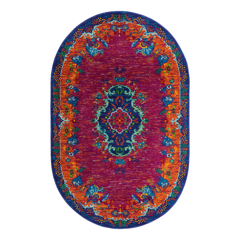 Tapis Antigua Calypso tissé à la main fuchsia, Ovale 5 pi 3 po x 8 pi