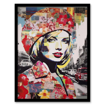 Amorsolo London Floral Fashion Retro Advert Collage Work Woman - Single Picture Frame Print