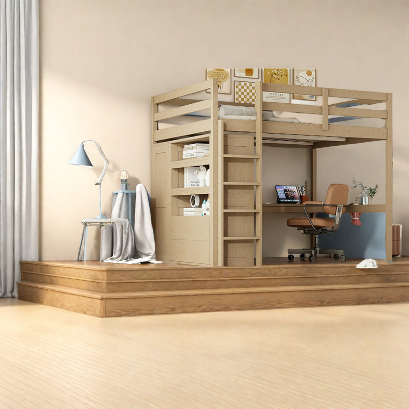 Lit mezzanine en bois compact avec rangement, conception moderne pour la maison