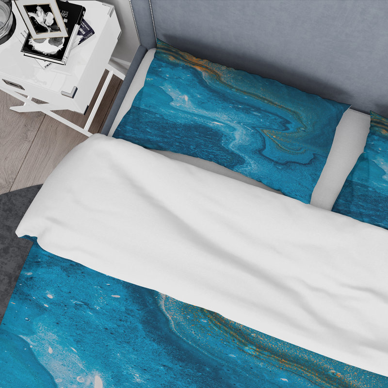 Abstract Marble Composition In Blue II - Modern Duvet Cover Set - Microfiber Polyester, Twin Duvet Cover + 1 Standard Sham