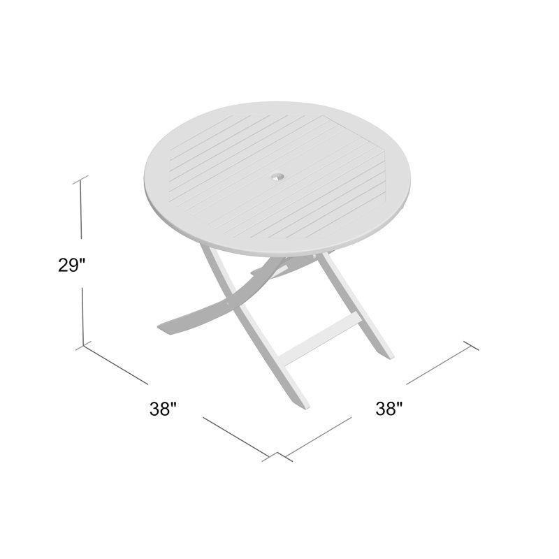 Ponce Round Acacia Folding Outdoor Dining Table With Umbrella Hole , 38'' in. W 38'' in. D
