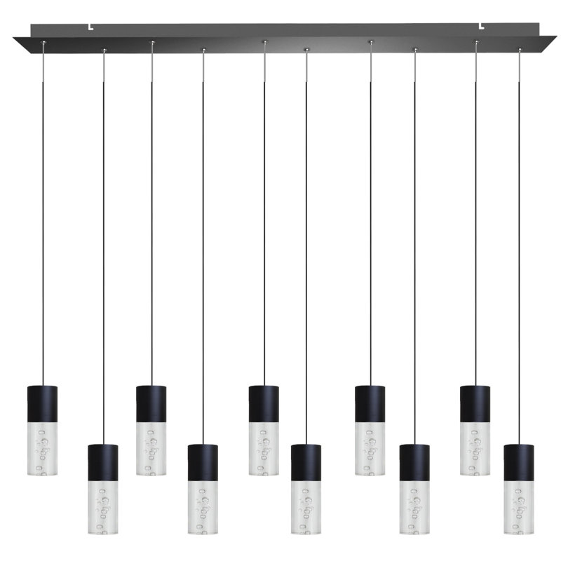 Luminaire suspendu cylindrique à DEL 10 lumières avec accents de cristal Andromedae, Noir