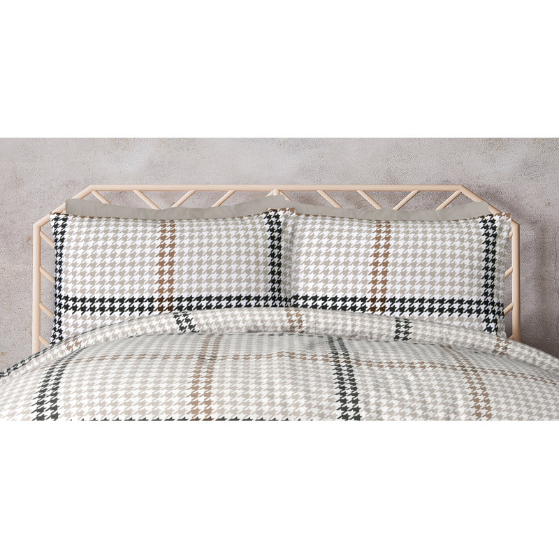 Cotton Houndstooth Duvet Cover Set with Pillowcases, Natural, Super King - 2 Standard Pillowcases