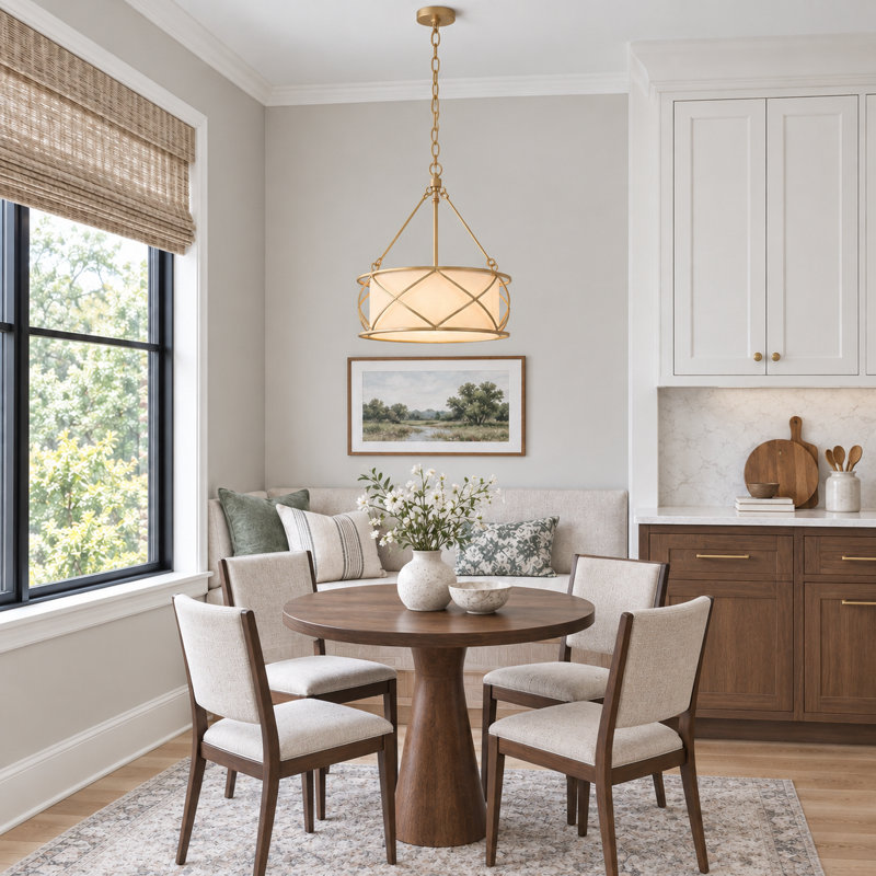 3-Light Drum Pendant Light with Fabric Shade