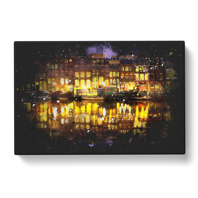 Amsterdam At Night - Wrapped Canvas Painting, 60cm H x 91cm W x 3cm D