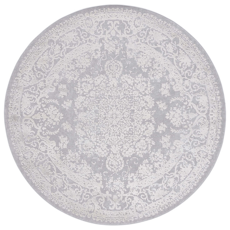 Ketaki Oriental Gray/Light Gray Area Rug, Round 6'7"