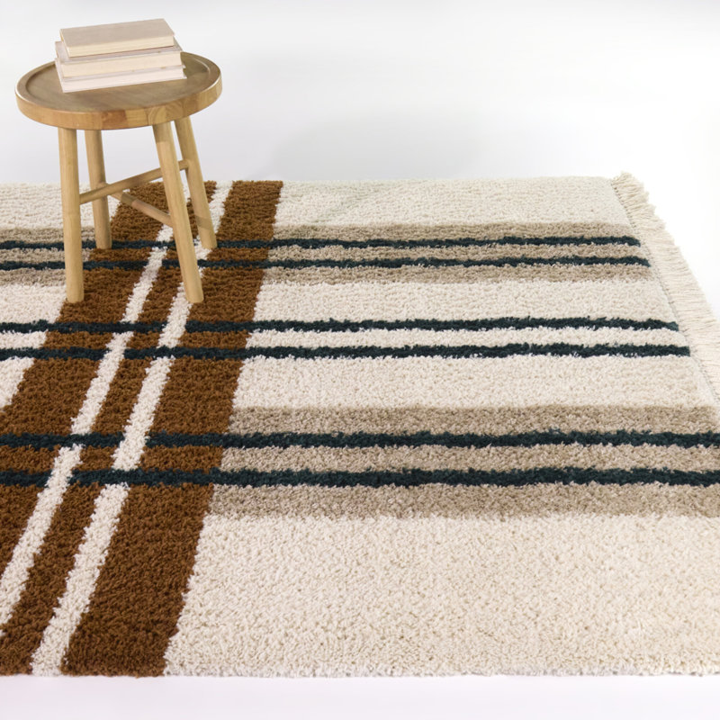 Barnwell Beige Geometric Stripe Area Rug, Rectangle 5'3" x 7'