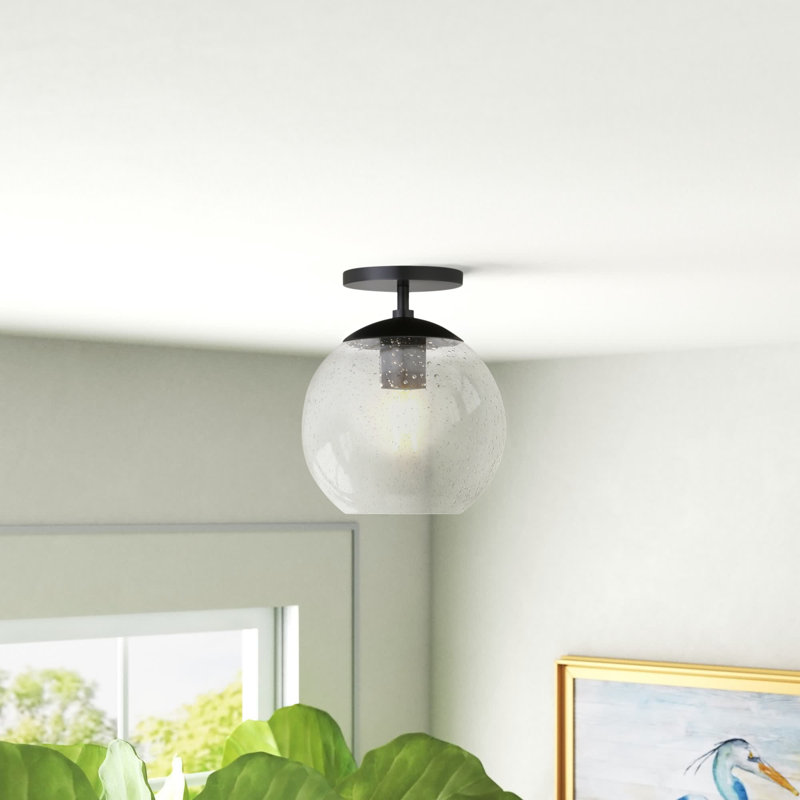 Bartlett Glass Semi Flush Mount, Polished Nickel, Seeded