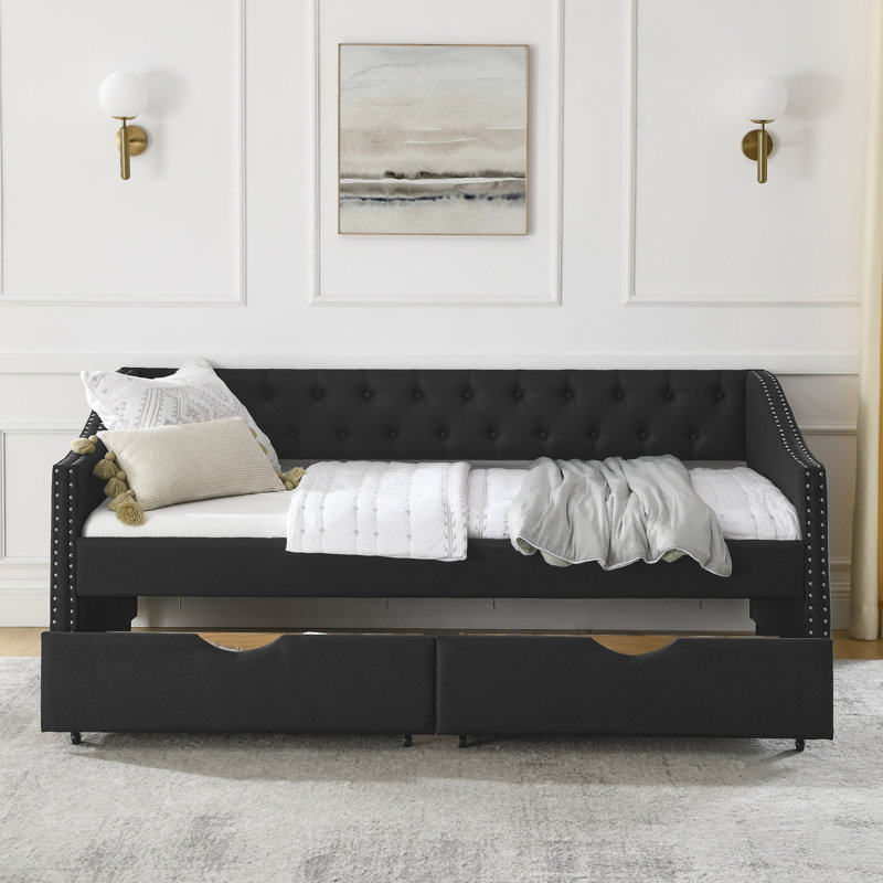 Daybed With Drawers Upholstered Tufted Sofa Bed, Twin, Black