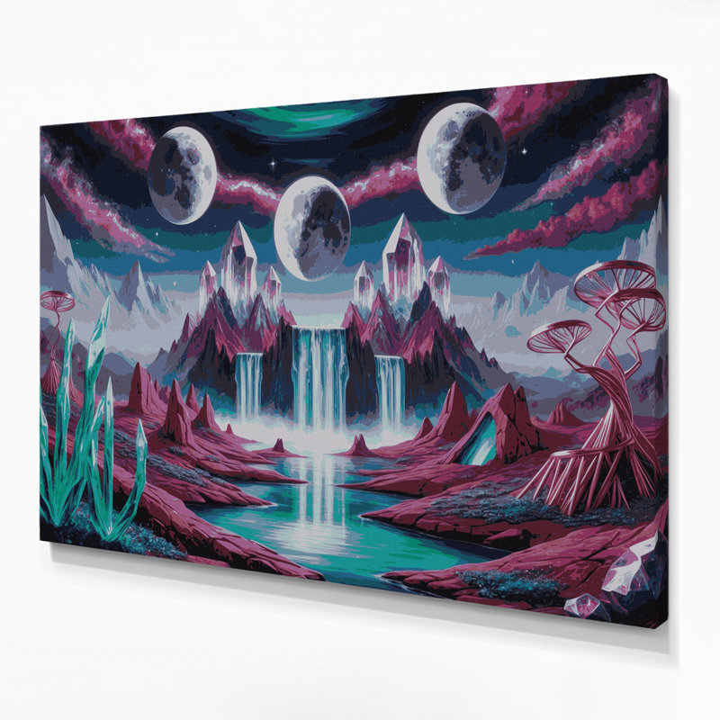 "Space Alien planète paysages", art mural sur toile mauve, 11" H x 14" W