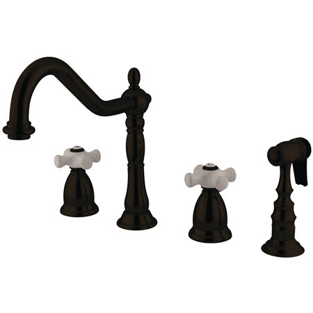 Heritage Double Handle Widespread Kitchen Faucet with Porcelain Cross Handle