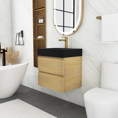 Suzel 24 " W Wall Mounted Combined Vanity Unit Bathroom Vanity With Solid Surface Top