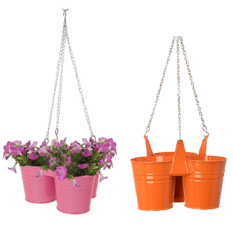Metal Hanging Planter, Hot Pink/Tangerine, 24" H x 12" W x 12" D