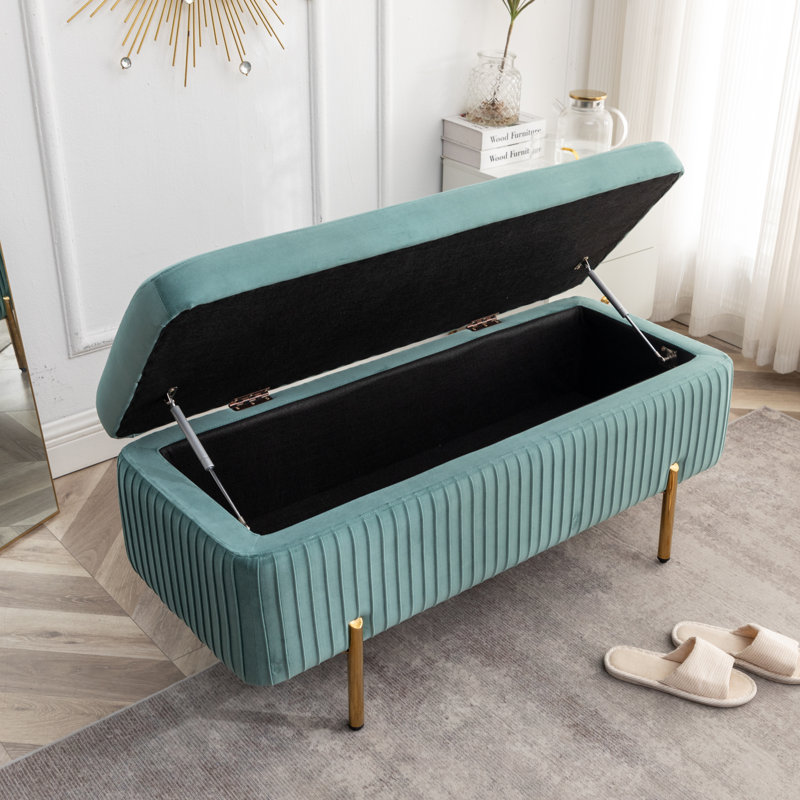 Banc de rangement rembourré en velours Miajah, Sarcelle