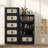 Retro Black 4-tier Folding Storage Cabinet With Magnetic Doors, 20" Wide Collapsible Organizer On Wheels, 19.69" W X 11.81" D X 40.55" H, Freestanding Plastic Storage Shelf For Pantry Closet Laundry Room Organization