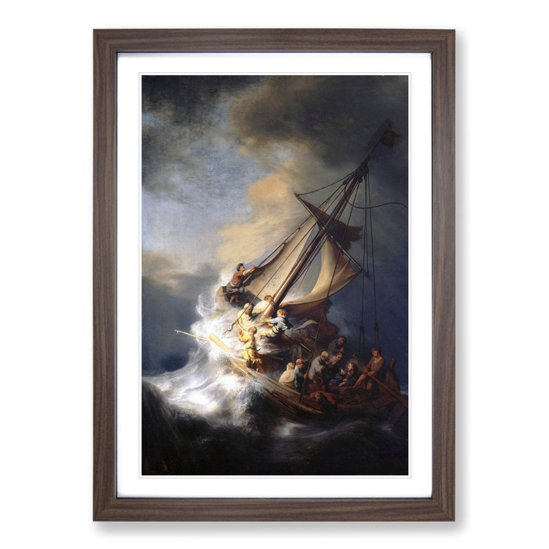 Christ in the Storm of Galilee by Rembrandt Van Rijn - Picture Frame Painting, Walnut Framed, 36cm H x 27cm W x 2cm D