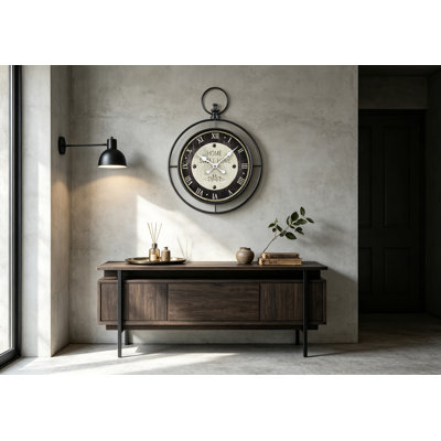 Brown Round Mirror Frame Wall Clock, Transitional Vintage Analog Clock with Roman Numerals, Non-Ticking Quartz Decorative Pocket-Watch Style Clock for Indoor Home Decor