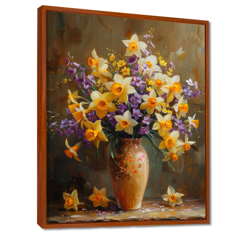 Jaune jonquille mauve délice jonquilles - jonquilles murales, Black Picture Framed, H 16 po x l 32 po