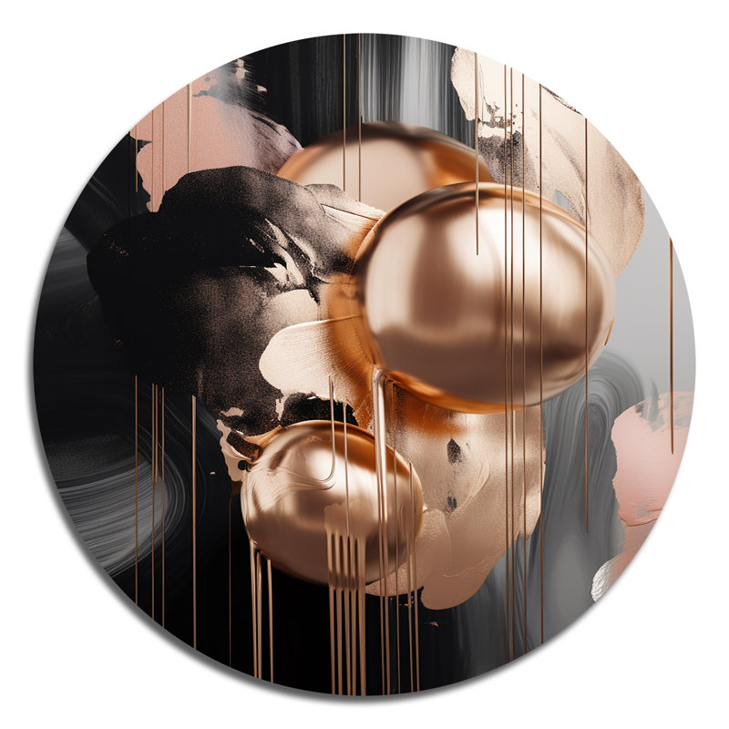 «Gold and Black Marble Expression III», art mural rond abstrait en marbre sur métal, H 36 po x l 36 po x P 1 po