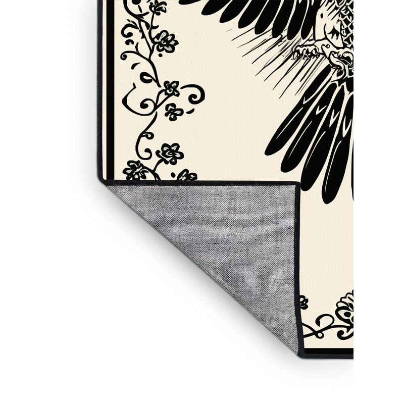 Tapis oriental beige classique lavable à la machine Oryn Harpy Eagle - Reliure, 7 x 9