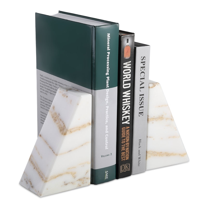 Serre-livres en marbre (ensemble de 2), Blanc / jaune, H 2,54 po x l 5,93 po x P 3,98 po