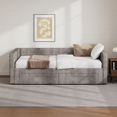 Lit de jour simple à très grand avec gigogne et rangement, canapé-lit en tissu chenille pour économiser de l'espace