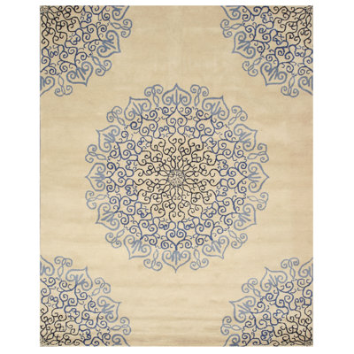 Tapis oriental transitionnel en laine bleu touffeté à la main Pledger
