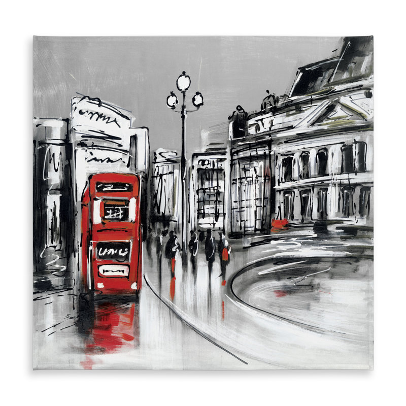 Abstract Gray City with Red Bus Tablecloth | Home Decor