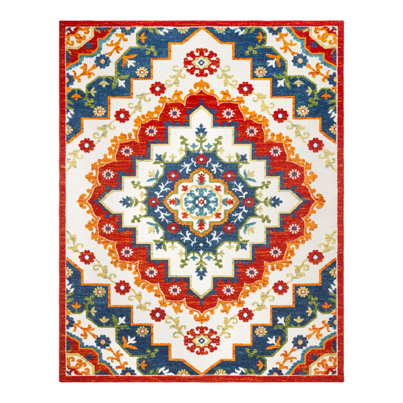 Tapis intérieur / extérieur à médaillon multicolore Gilbart Arasi, Rectangle 6 pi 6 po x 9 pi 6 po