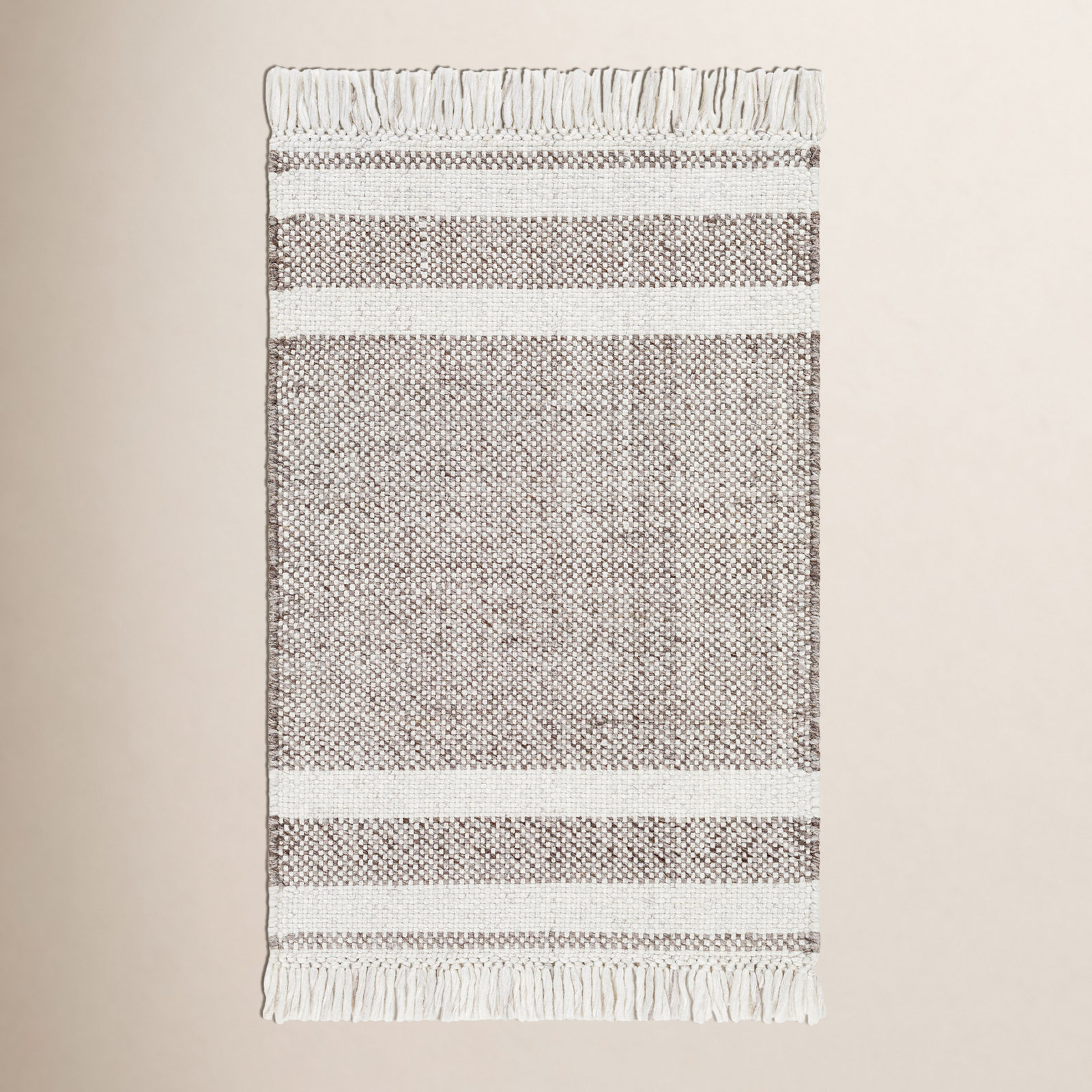 Bretson Hand-Woven Taupe Striped Rug, Rectangle 12' x 15'