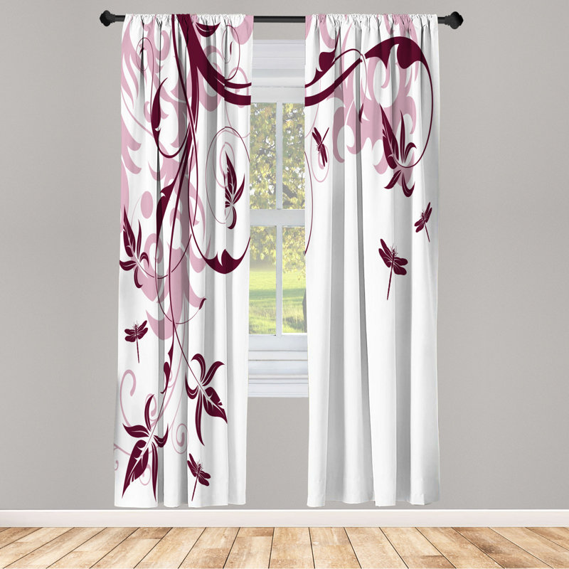 Microfiber Floral Semi-Sheer Rod Pocket Curtain Panels, 28" W x 95" L, Purple/White