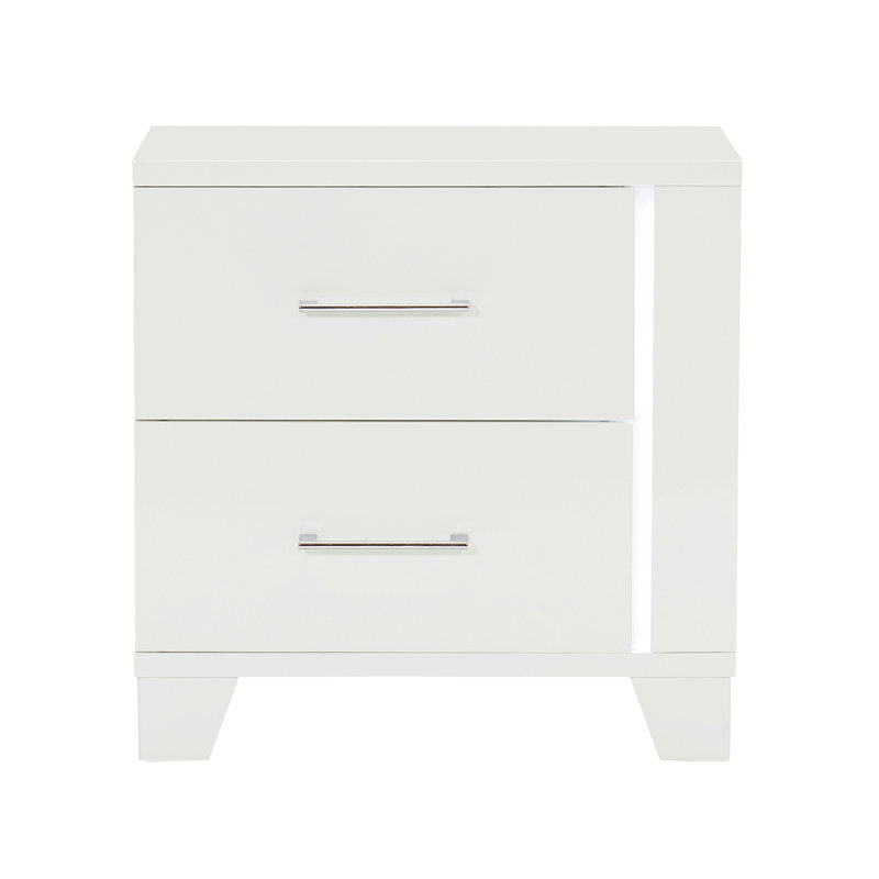 Table de chevet 1pc blanche avec finition brillante blanche