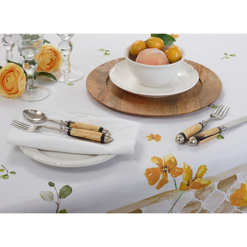 Square Floral 100% Cotton Block Print Tablecloth