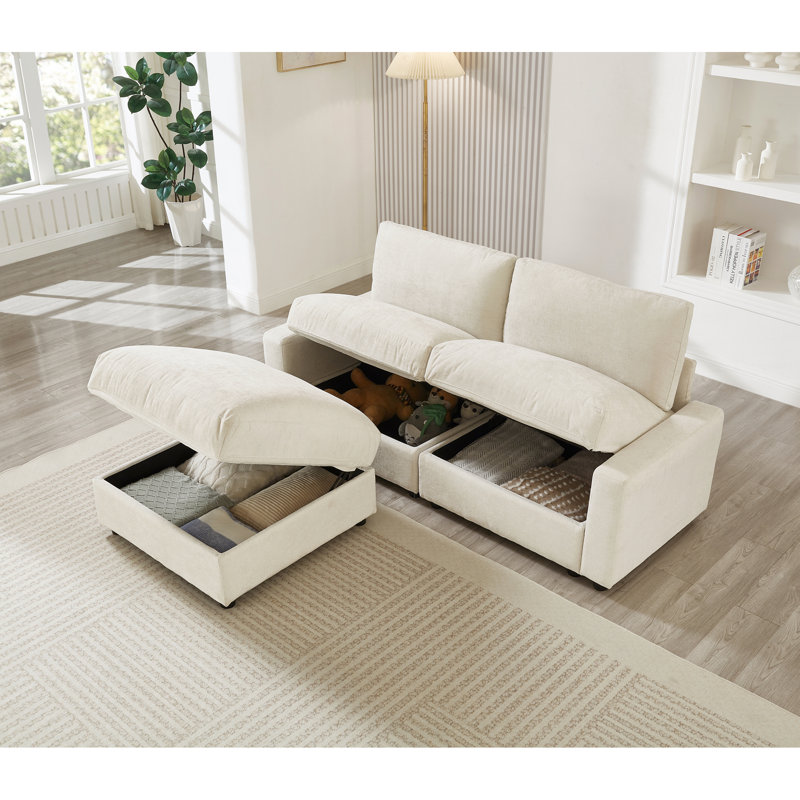 Canapé modulaire en polyester avec rangement en L modulaire pour salon moderne