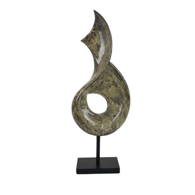 Tabletop Accent Decor, Gray Green Resin, Black Metal Support, 22 Inch