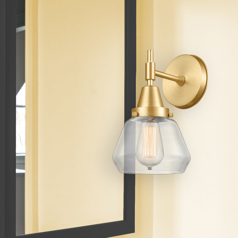Gayle Armed Sconce, Clear, 60  Vintage Incandescent Bulb, Satin Gold