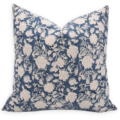 Natural Cotton Blue Pillow Cover Block Print Boho Throw Cushion for Modern Homes Size- 26X26