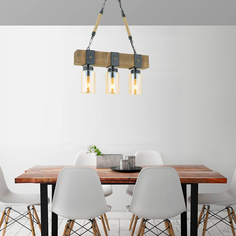 Melendez 3 - Light Walnut/Black Kitchen Island Pendant
