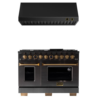 48 In. 6.7 Cu. Ft. 8 Burners Dual Fuel Range For Natural Gas In Titanium Stainless Steel + Under Cabinet Range Hood