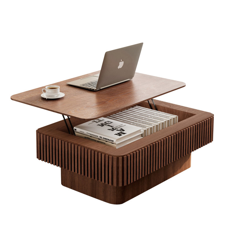 Table basse à plateau relevable cannelé 38,6 po, Noyer