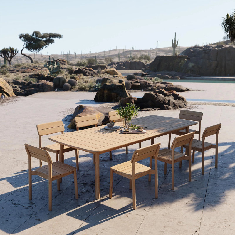 Tanso Outdoor Teak Dining Table, 28.74" H x 43.31" W x 106.30" L