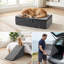 Ensemble d'escalier pour animaux de compagnie convertible 3 en 1, comprenant 4 marches en mousse, une rampe et un lit pour animaux, un revêtement en polyester doux, idéal pour les chiens âgés, blessés ou de petite taille, gris.