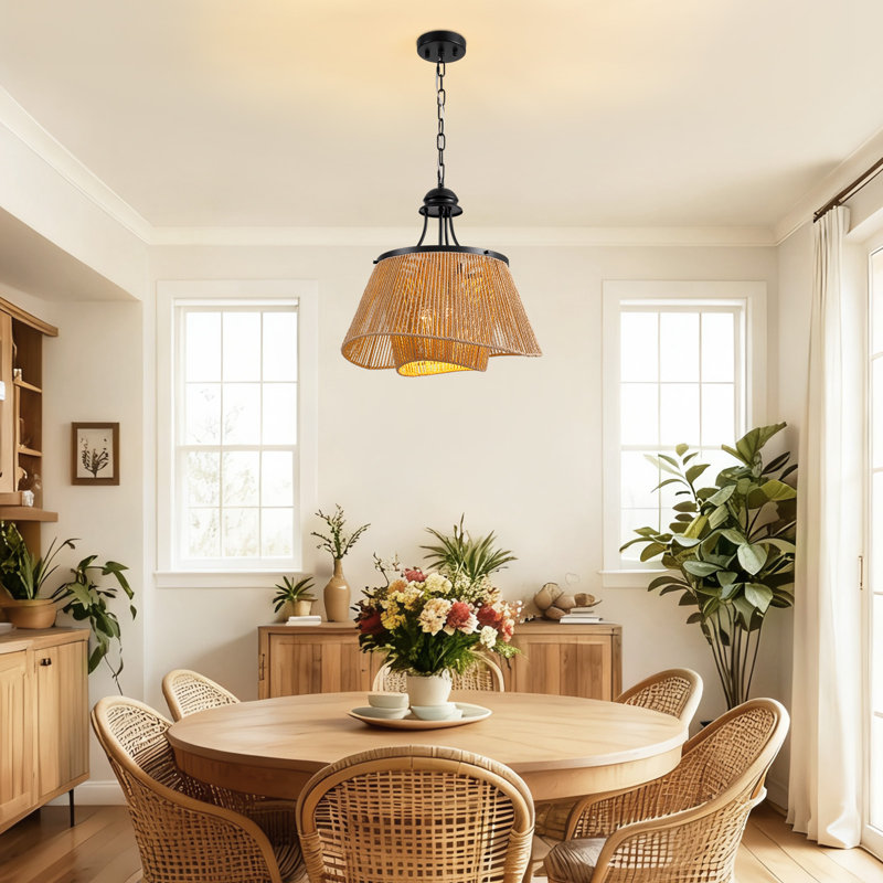 4-Light Boho Farmhouse Ratten Pandent Light